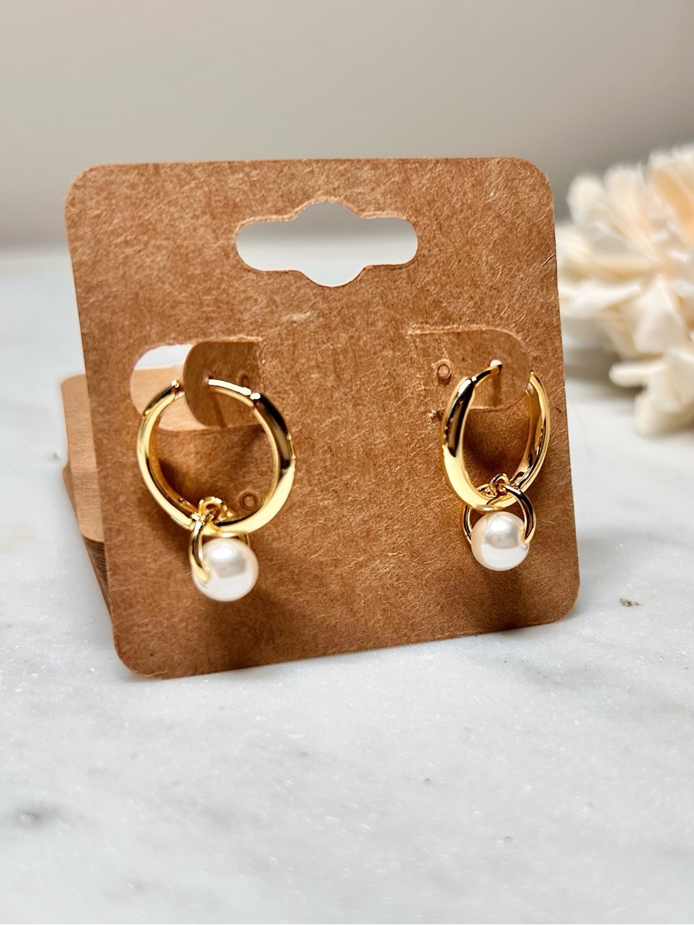 Gold Pearl Drop Huggie Hoop Earrings Coquette Balletcore 925 Silver 0.83 inches